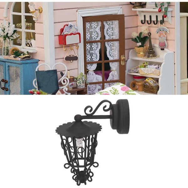Lampada da parete in metallo nero vintage per casa delle bambole 1:12 con magnete e batteria