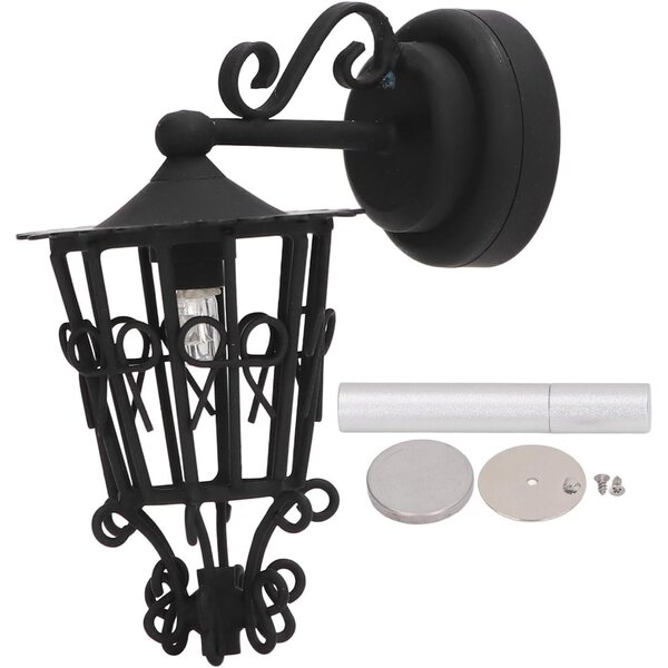 Lampada da parete in metallo nero vintage per casa delle bambole 1:12 con magnete e batteria