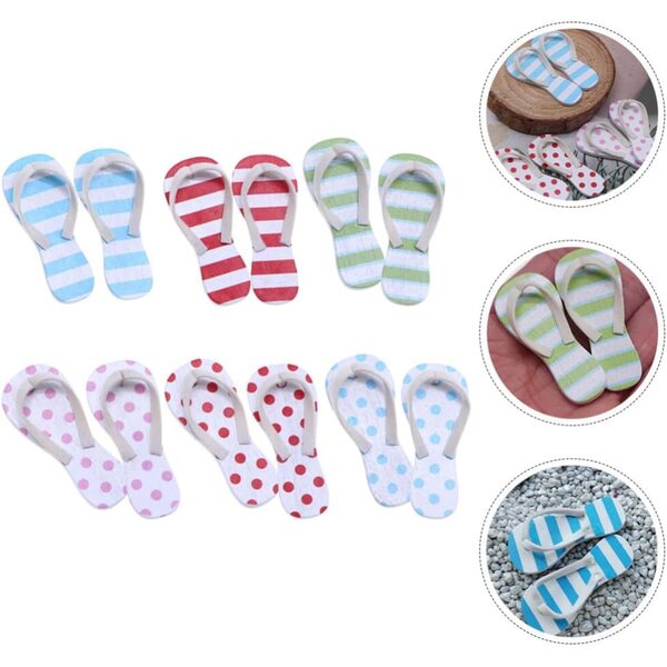 6 paia mini Flip-Flops decorativi per case delle bambole, sandali estivi colorati
