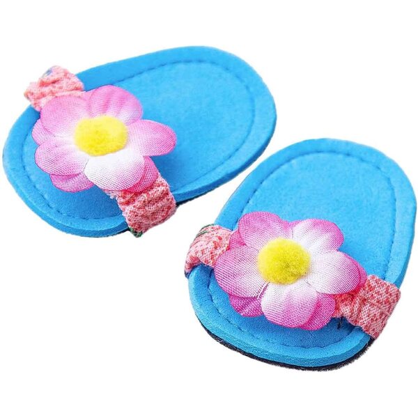 Scarpe da bagno per bambole Heless blu con fiori applicati per bambole da 28-35 cm