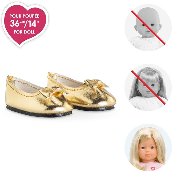 Ballerine Dorate per Bambole Ma Corolle 36 cm, Scarpe Facili da Indossare Ab 3 Anni