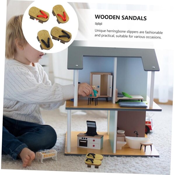 Mini Clogs in Legno per Case delle Bambole - 2 Paia Rosso e Nero Realistici