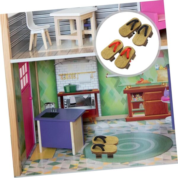 Mini Clogs in Legno per Case delle Bambole - 2 Paia Rosso e Nero Realistici