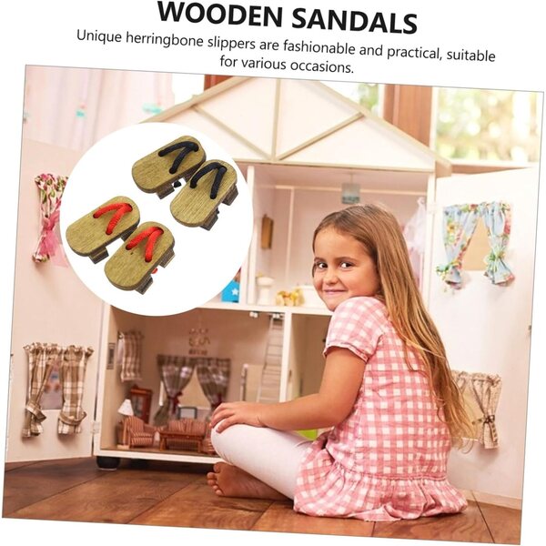 Mini Clogs in Legno per Case delle Bambole - 2 Paia Rosso e Nero Realistici