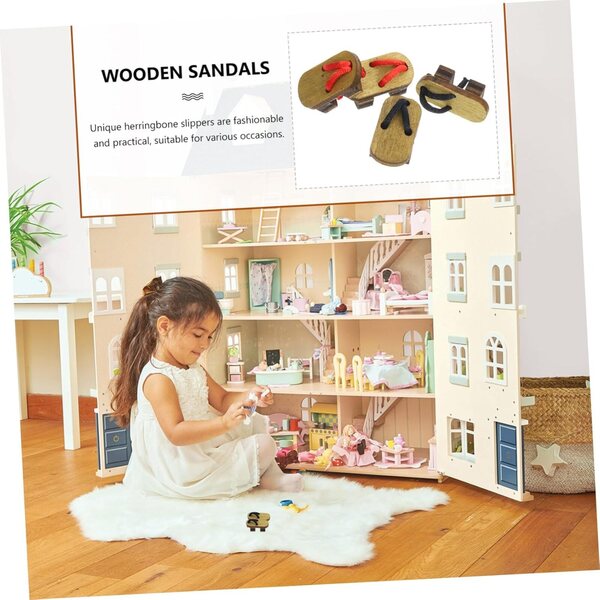 Mini Clogs in Legno per Case delle Bambole - 2 Paia Rosso e Nero Realistici