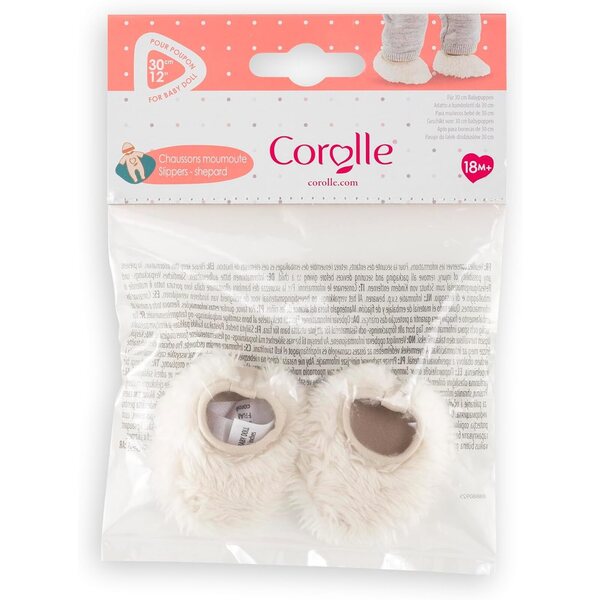 Corolle Hausschuhe Moumoute per bambole 30 cm, peluche beige, da 18 mesi