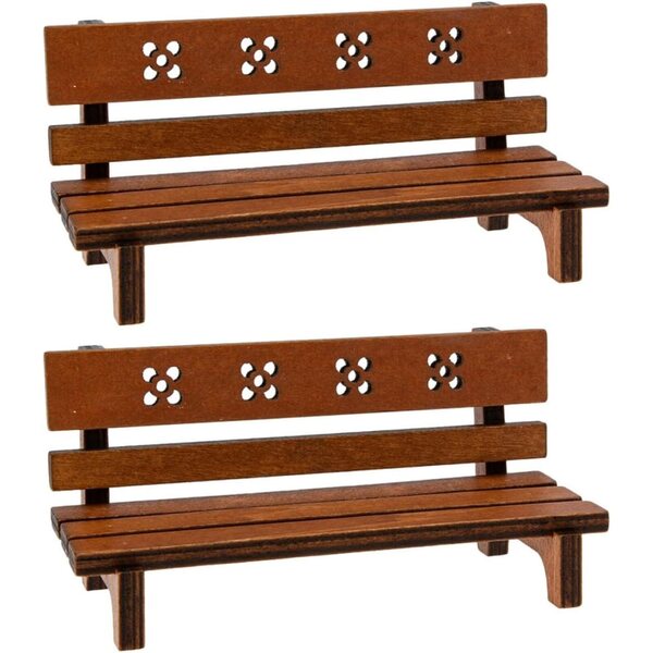 Lot de 2 mini bancs en bois vintage pour maisons de poupées 12x6x5 cm