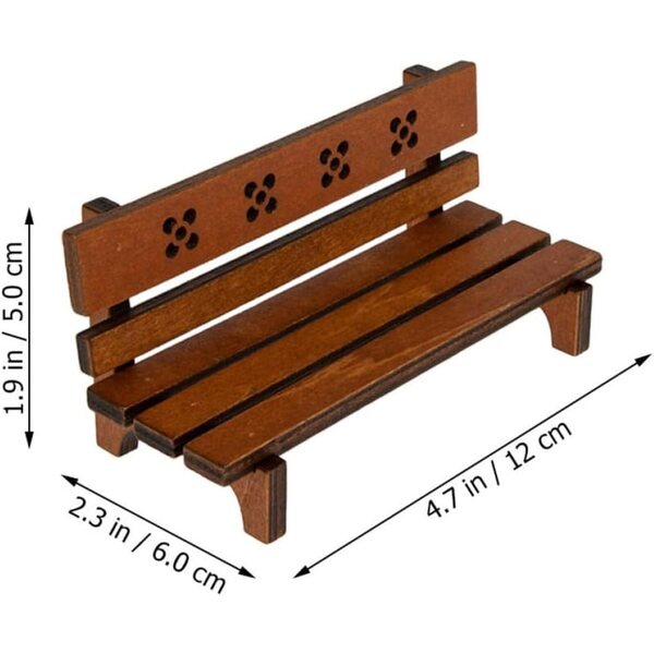 Set 2 Mini Panchine in Legno Vintage per Casa delle Bambole 12x6x5 cm