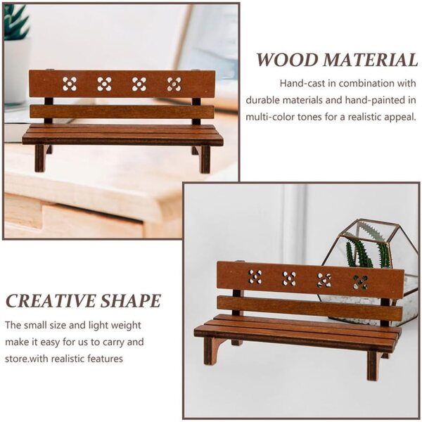 Set 2 Mini Panchine in Legno Vintage per Casa delle Bambole 12x6x5 cm