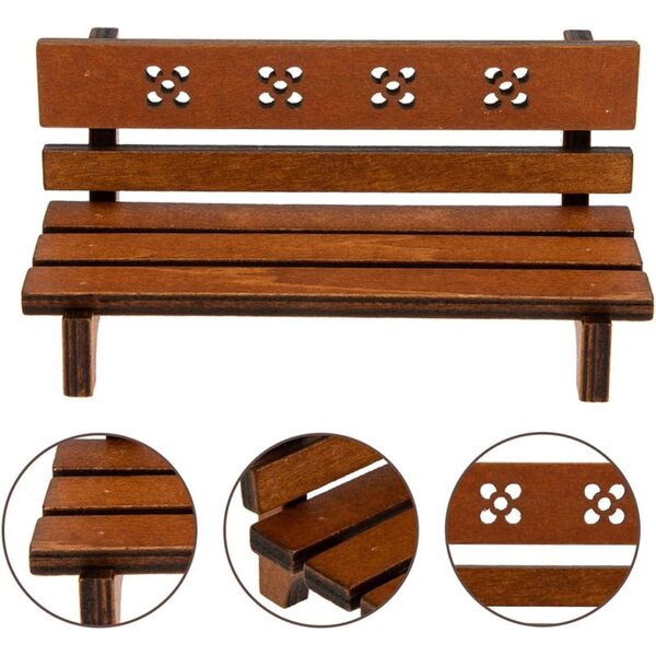 Set 2 Mini Panchine in Legno Vintage per Casa delle Bambole 12x6x5 cm