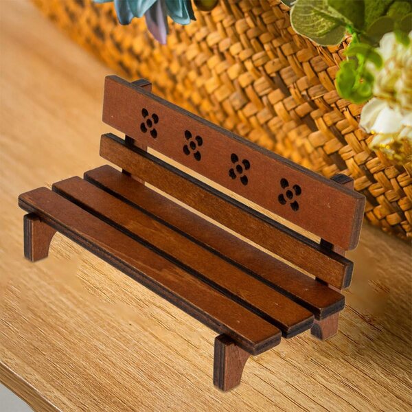 Set 2 Mini Panchine in Legno Vintage per Casa delle Bambole 12x6x5 cm
