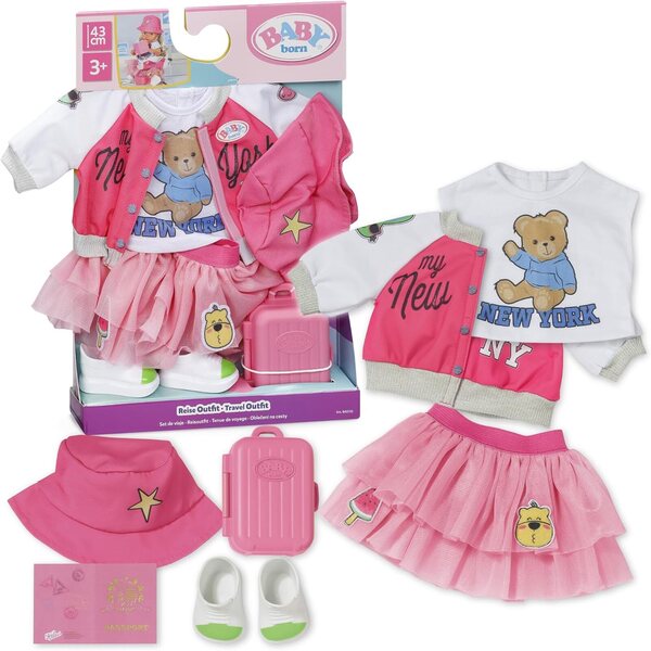 BABY born Reise-Outfit con vestito, scarpe e accessori per bambole 43 cm