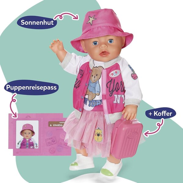 BABY born Reise-Outfit con vestito, scarpe e accessori per bambole 43 cm