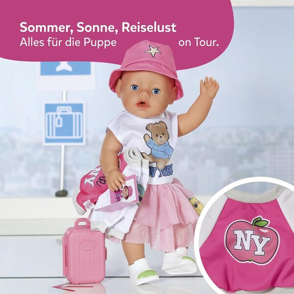 BABY born Reise-Outfit con vestito, scarpe e accessori per bambole 43 cm