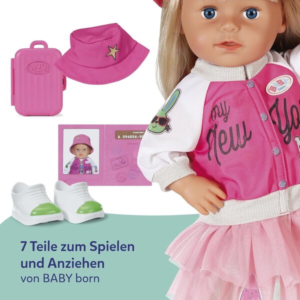 BABY born Reise-Outfit con vestito, scarpe e accessori per bambole 43 cm
