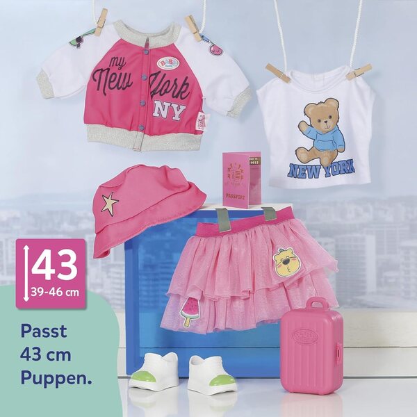 BABY born Reise-Outfit con vestito, scarpe e accessori per bambole 43 cm