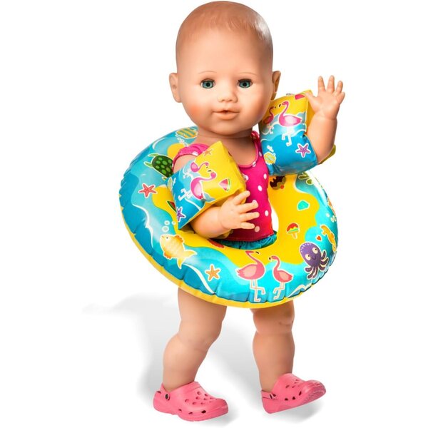 Schwimmset für Heless-Puppen mit Kostüm, Clogs, Armlehnen und Ring für 35-45 cm