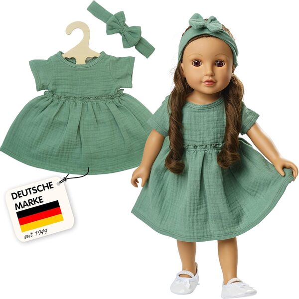 Heless Puppenkleidung 2 Stück Salbeigrün aus 100 % Bio-Baumwolle für 35–45 cm große Puppen