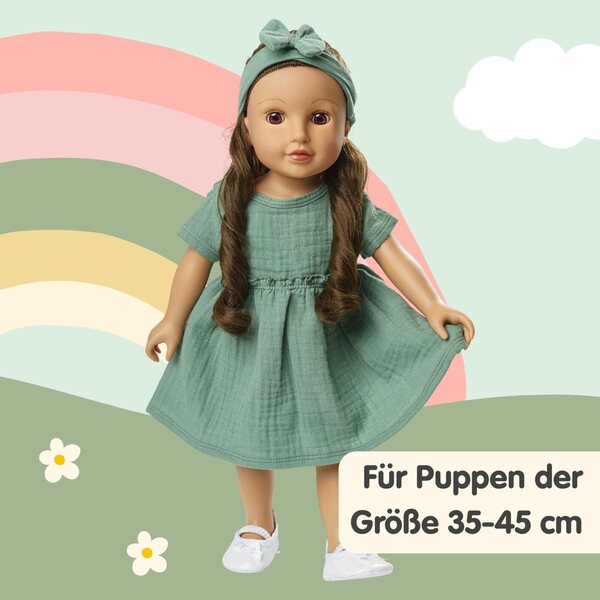 Heless Puppenkleidung 2 Stück Salbeigrün aus 100 % Bio-Baumwolle für 35–45 cm große Puppen