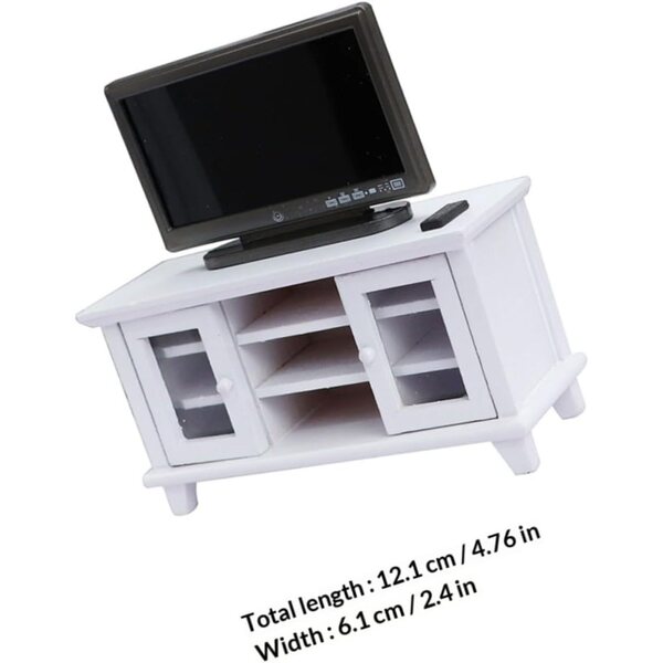 Mobiletto Bianco Miniatura per Casa delle Bambole con TV in Legno e Plastica