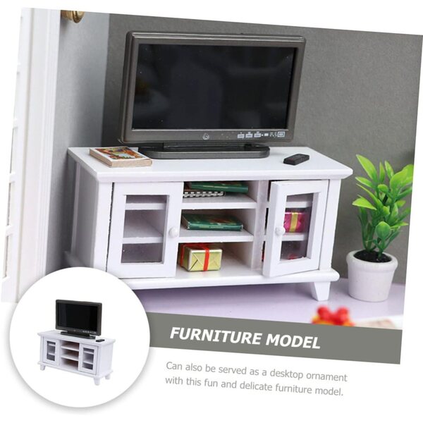 Mobiletto Bianco Miniatura per Casa delle Bambole con TV in Legno e Plastica