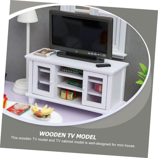 Mobiletto Bianco Miniatura per Casa delle Bambole con TV in Legno e Plastica