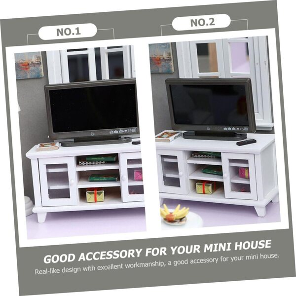 Mobiletto Bianco Miniatura per Casa delle Bambole con TV in Legno e Plastica