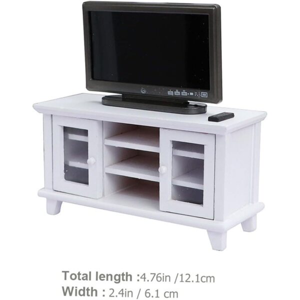 Mobiletto Bianco Miniatura per Casa delle Bambole con TV in Legno e Plastica