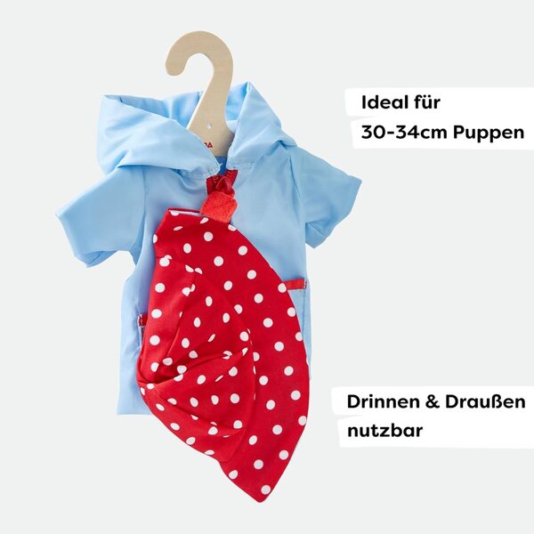 HABA Set Abbigliamento Regenzeit per Bambole 30-34 cm - Mantella, Cappello, Stivali
