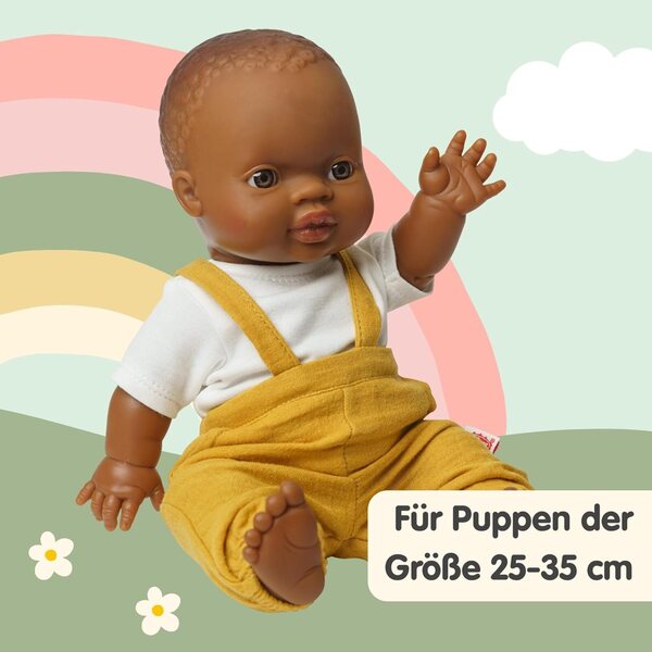 Heless 2 Stück honiggelbe Bio-Baumwoll-Musselin-Puppenkleidung für 28–35 cm große Puppen