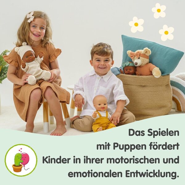 Heless 2 Stück honiggelbe Bio-Baumwoll-Musselin-Puppenkleidung für 28–35 cm große Puppen