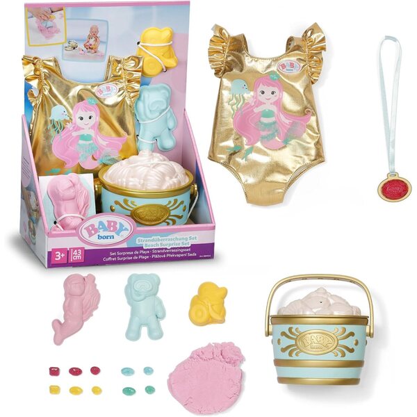 BABY Born Set Spiaggia con Costume Sirena, Sabbia Modellabile e Accessori per Bambole 43 cm