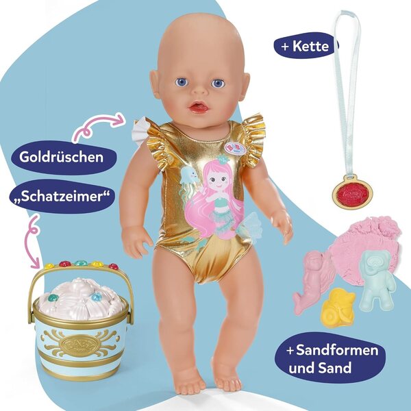 BABY Born Set Spiaggia con Costume Sirena, Sabbia Modellabile e Accessori per Bambole 43 cm