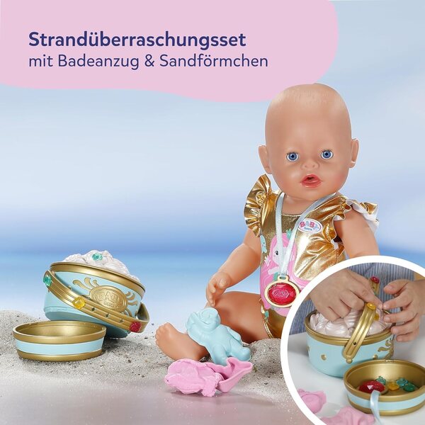 BABY Born Set Spiaggia con Costume Sirena, Sabbia Modellabile e Accessori per Bambole 43 cm