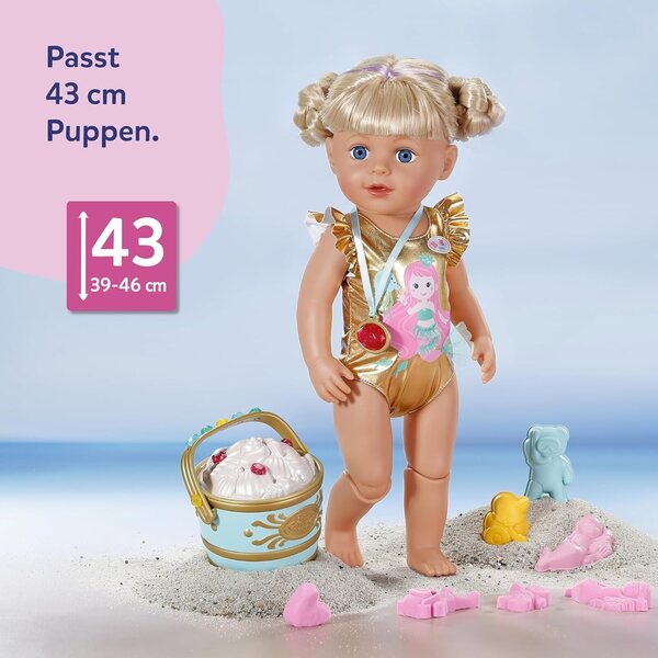 BABY Born Set Spiaggia con Costume Sirena, Sabbia Modellabile e Accessori per Bambole 43 cm