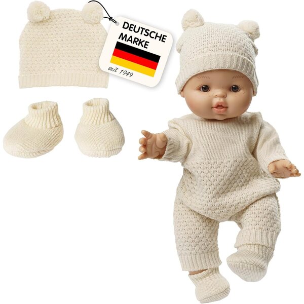 Heless 4801 2-teiliges Pullover-Set aus 100 % Bio-Baumwolle mit Mütze und Schuhen mit ecrufarbenem Pompon