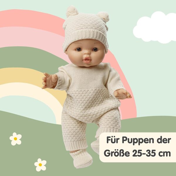 Heless 4801 2-teiliges Pullover-Set aus 100 % Bio-Baumwolle mit Mütze und Schuhen mit ecrufarbenem Pompon