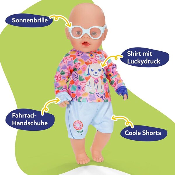 BABY born Outfit bici con shorts, maglia, occhiali e guanti per bambole 43 cm