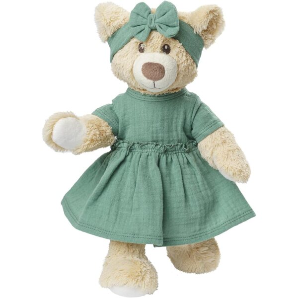 Salbeigrünes Heless-Puppenkleid aus Bio-Baumwolle, 28–35 cm, mit Stirnband