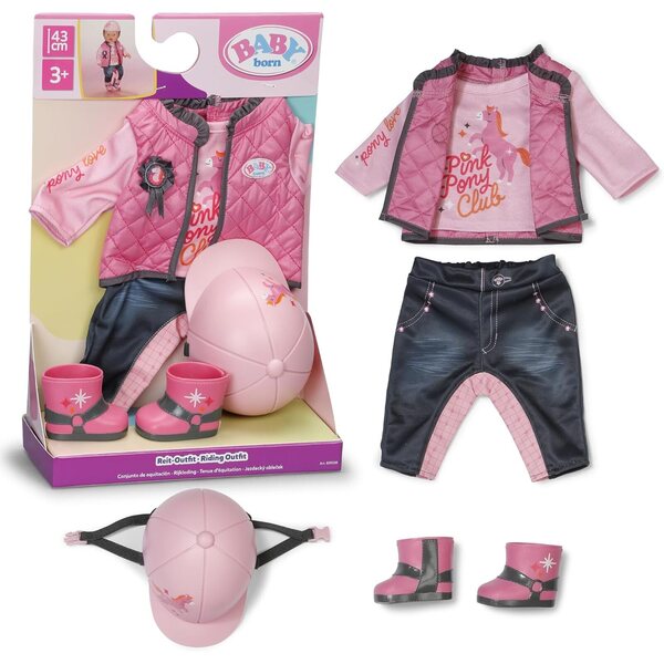 BABY born Reit-Outfit per Bambole 43 cm con Pantaloni, Maglia, Stivali e Casco