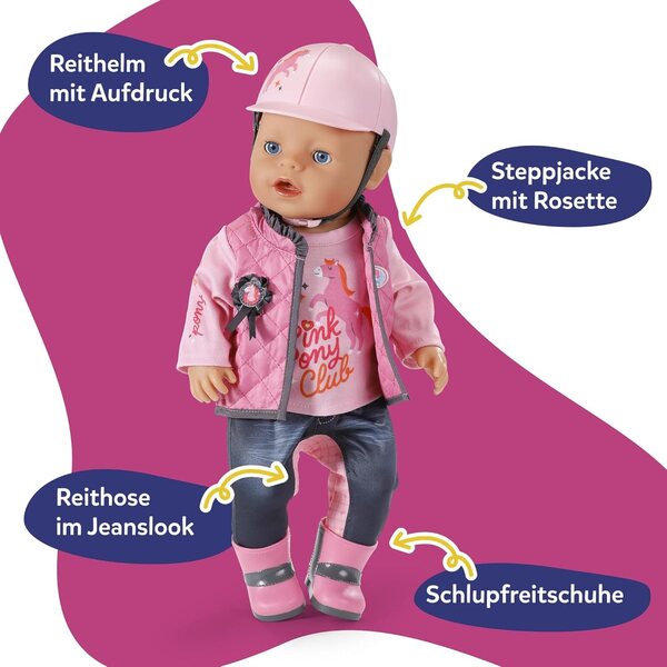 BABY born Reit-Outfit per Bambole 43 cm con Pantaloni, Maglia, Stivali e Casco