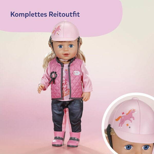 BABY born Reit-Outfit per Bambole 43 cm con Pantaloni, Maglia, Stivali e Casco