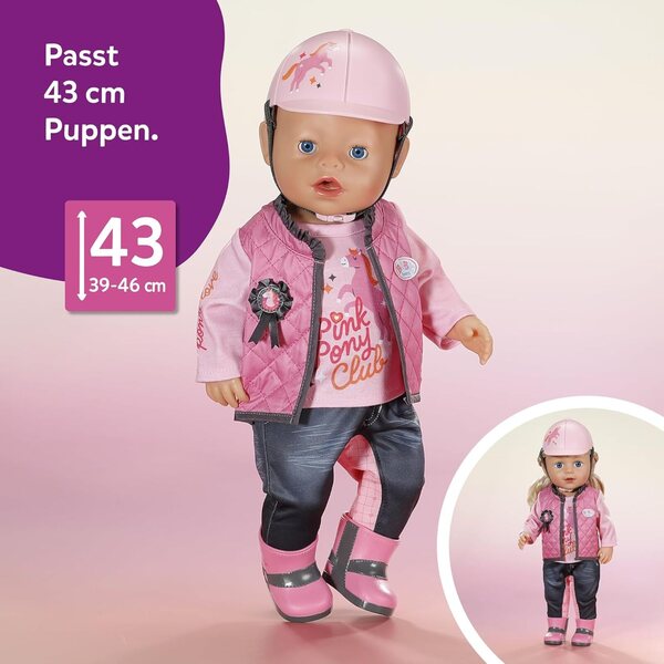 BABY born Reit-Outfit per Bambole 43 cm con Pantaloni, Maglia, Stivali e Casco