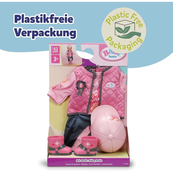 BABY born Reit-Outfit per Bambole 43 cm con Pantaloni, Maglia, Stivali e Casco