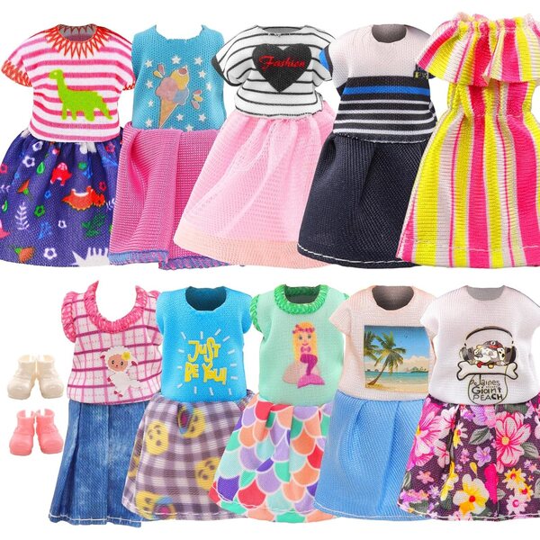 Set 10 Abiti e 2 Scarpe per Bambole 15 cm - Vestiti Moda per Bambine