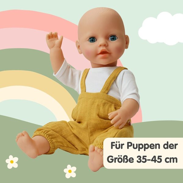 Heless 2-teilige Puppenkleidung aus honiggelbem Bio-Baumwoll-Musselin, 35-45 cm