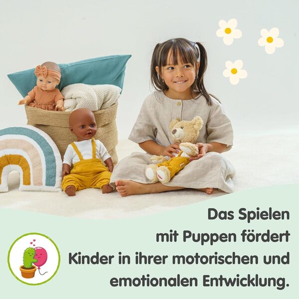 Heless 2-teilige Puppenkleidung aus honiggelbem Bio-Baumwoll-Musselin, 35-45 cm