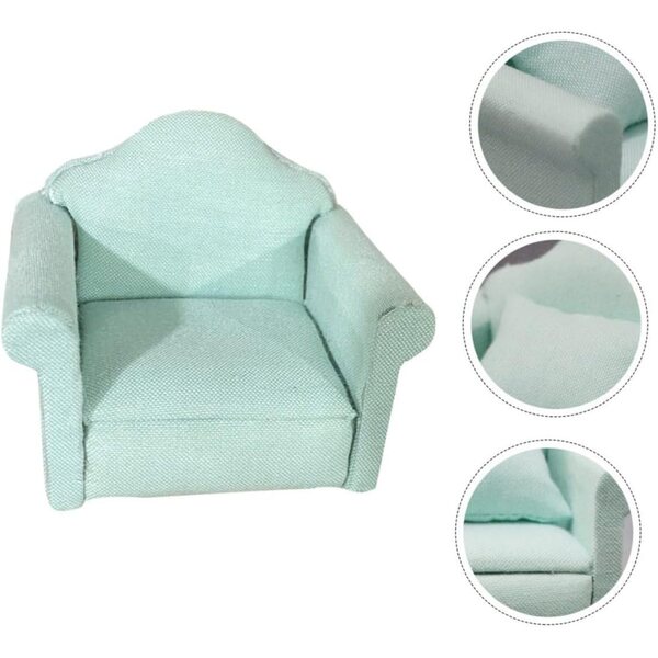 Divano Miniatura in Legno e Tessuto Verde Abaodam per Casa delle Bambole 8x6,5x7,5 cm