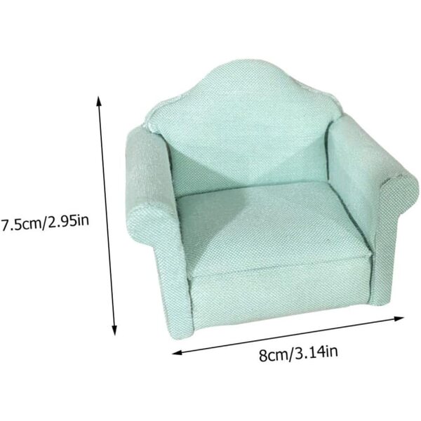 Divano Miniatura in Legno e Tessuto Verde Abaodam per Casa delle Bambole 8x6,5x7,5 cm