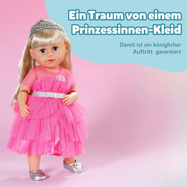 BABY born Prinzessin-Set con abito rosa in tulle, corona e scarpe glitter per bambole 43 cm